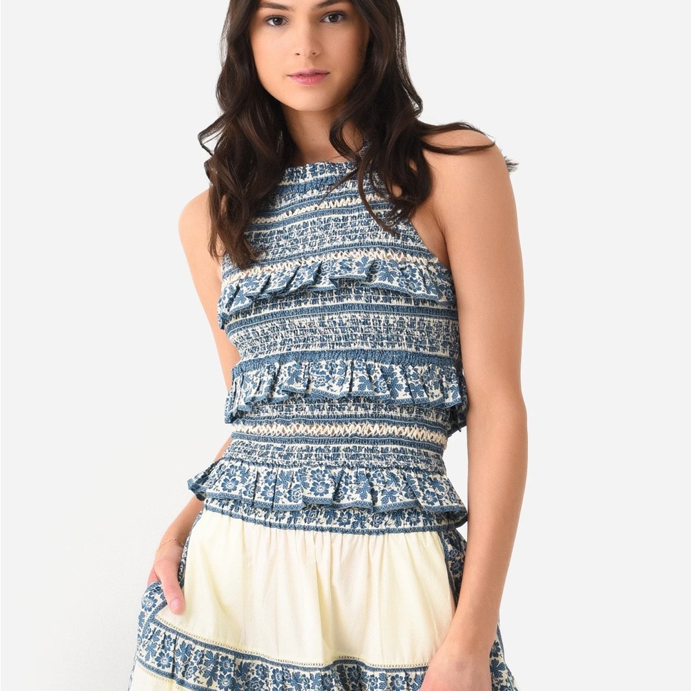 SEA Blue and White Patterned Sleeveless Top